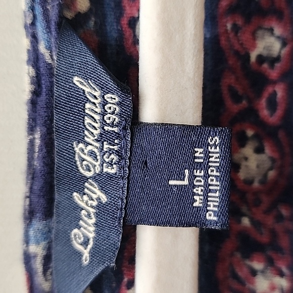 Lucky Brand Woodblock Floral Print Blouse - Blue and Red Size Large - Picture 3 of 9